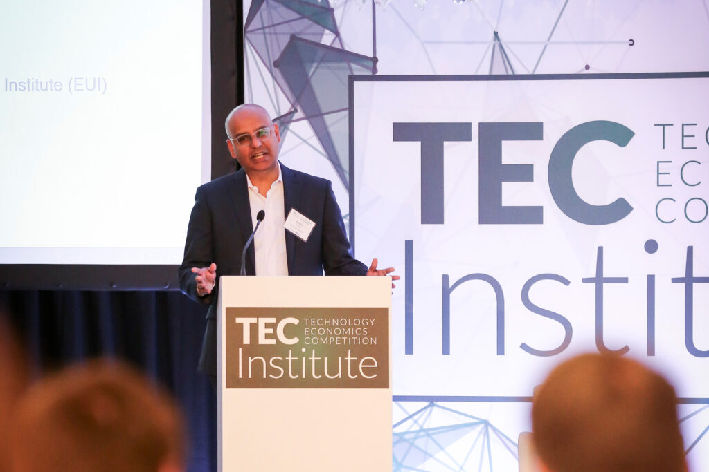 Cornerstone Research CEO Rahul Guha opens the 2024 TEC Institute Summit, Brussels.